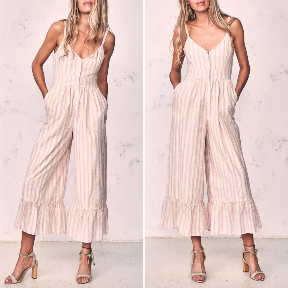 Loveshackfancy Edeline Striped Ruffle Jumpsuit 0